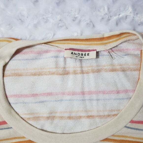 Andree size 1x pink blue orange striped short sleeve top - Picture 3 of 5
